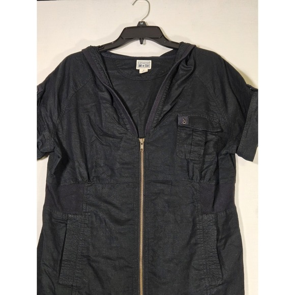 Converse Women's Black Short Sleeve Zippered Hooded Shirt Dress Skater Grunge - Picture 4 of 16